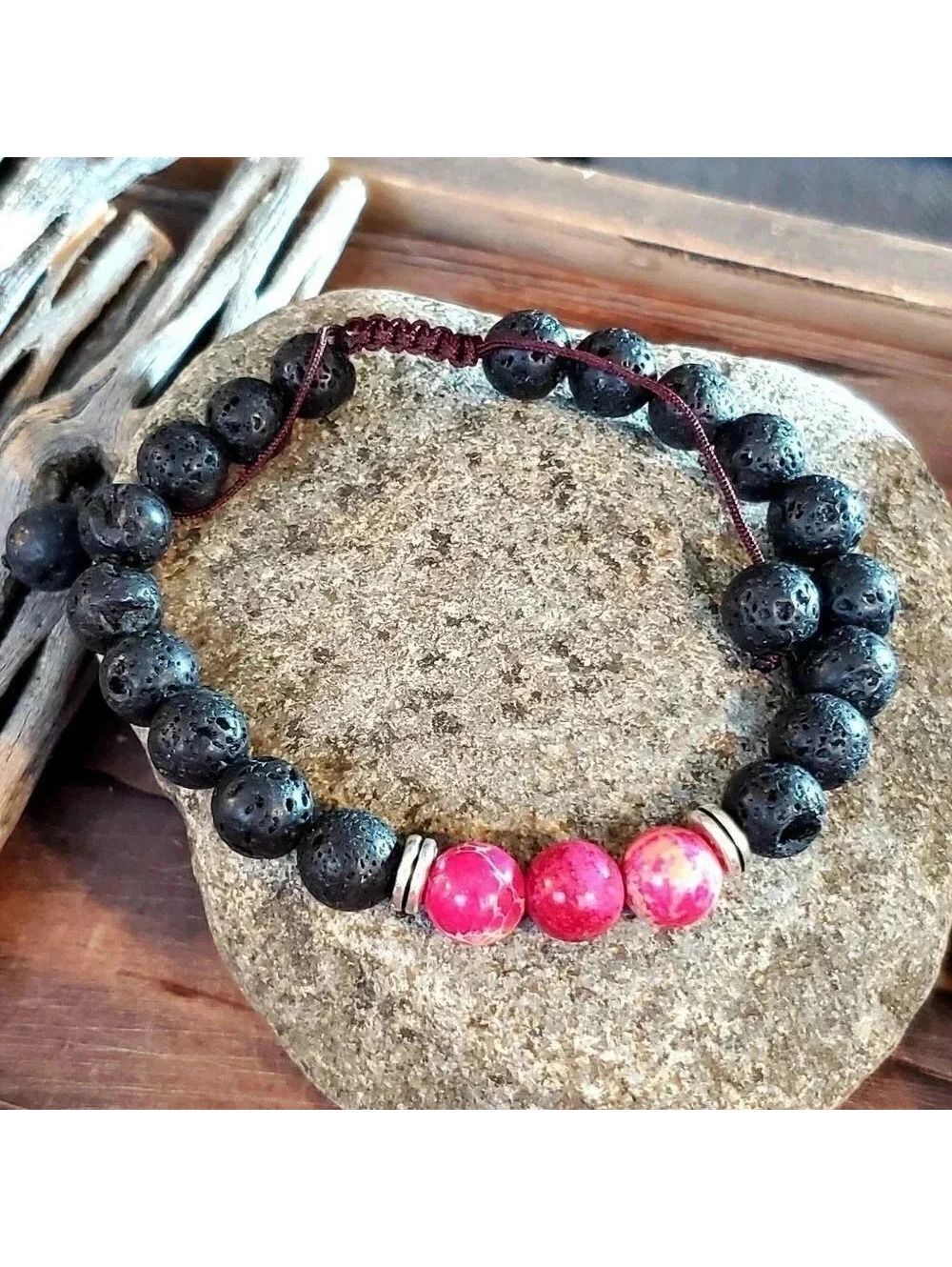 Handcrafted Chakra Bracelet Deep Pink Aqua Terra J
